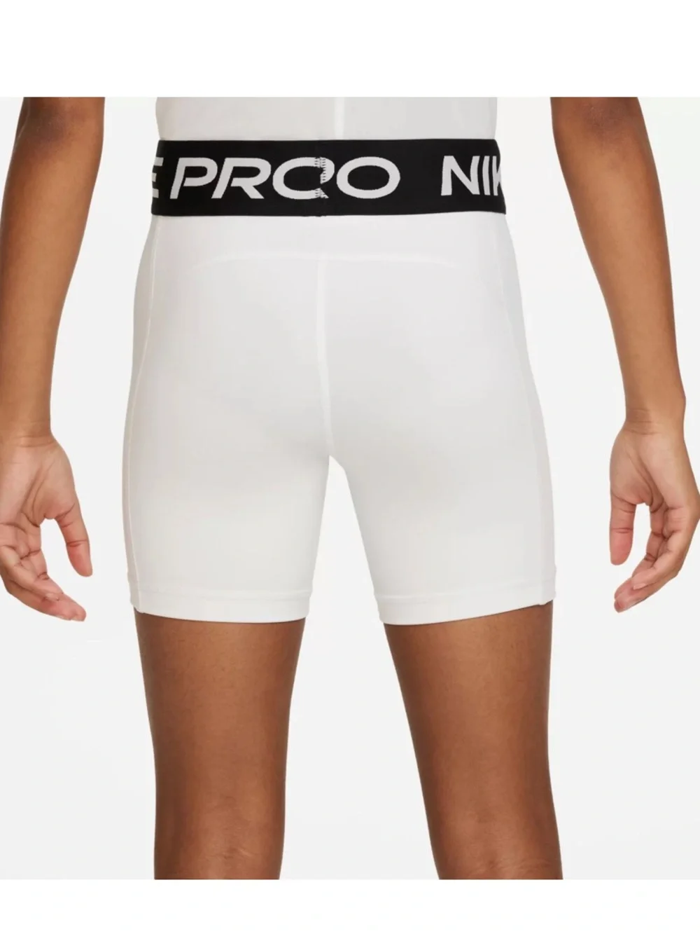 Nike White Pro High-Waist  Shorts with Black Branded Waistband